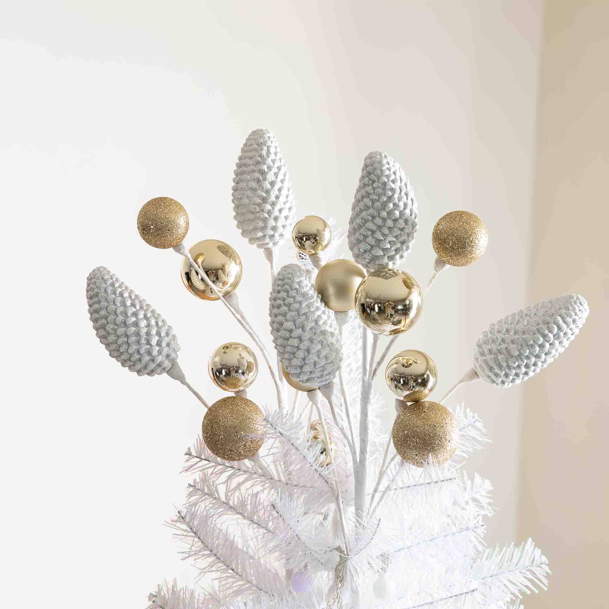 Glitzhome® Elegant Silver & Gold Shatterproof Ornaments, Pinecone Picks & Ribbon Bow Set